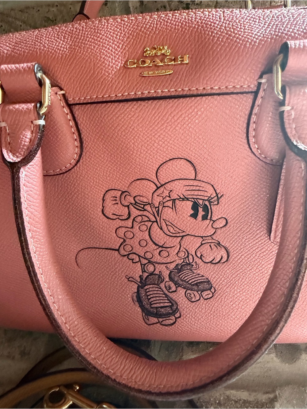 COACH Pink Leather Satchel with Minnie Roller Skate Graphic